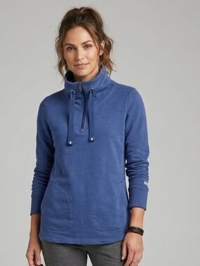 Roots Blue Funnel-Neck Half-Zip Sweatshirt Size Small